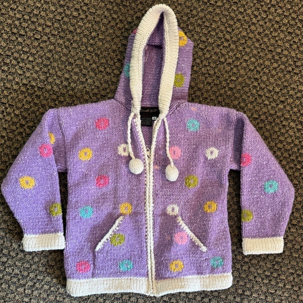 Wool/Cotton Blend Girls Zip Up Jacket Size 6 Floral Knit